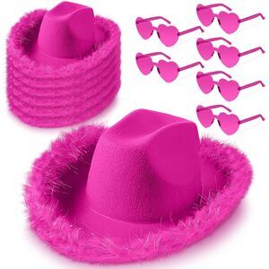 6952 Cowgirl Hat With Feather Boa And Heart Sunglasses Set For Girls